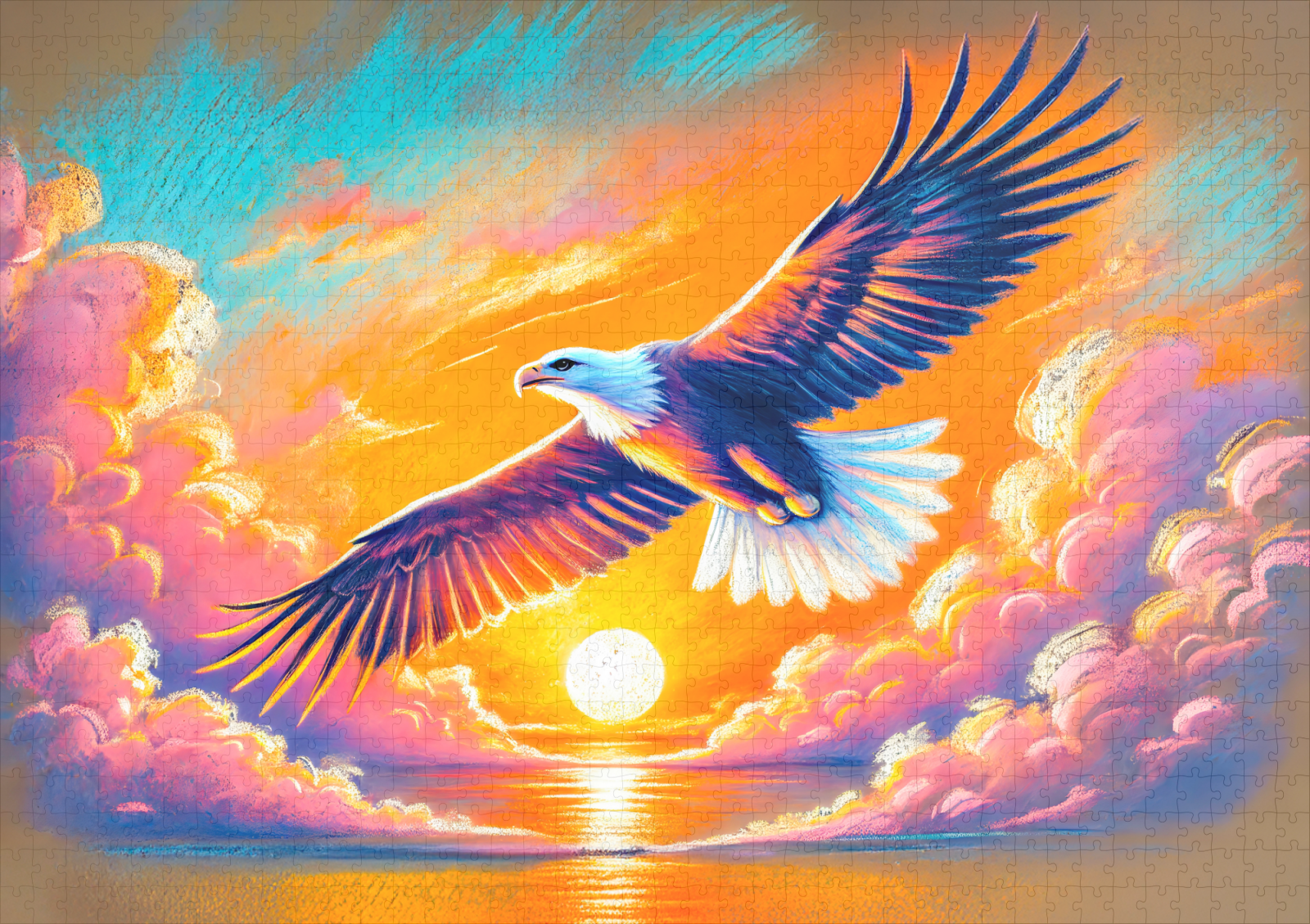 raxxa Premium-Puzzle: Eagle Flying at Sunset Pastel Chalk Drawing - Imagen 2