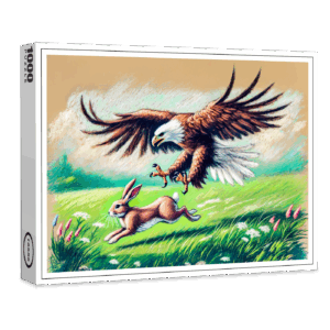 raxxa Premium-Puzzle: Catching Rabbit in Grassland Pastel Chalk Drawing