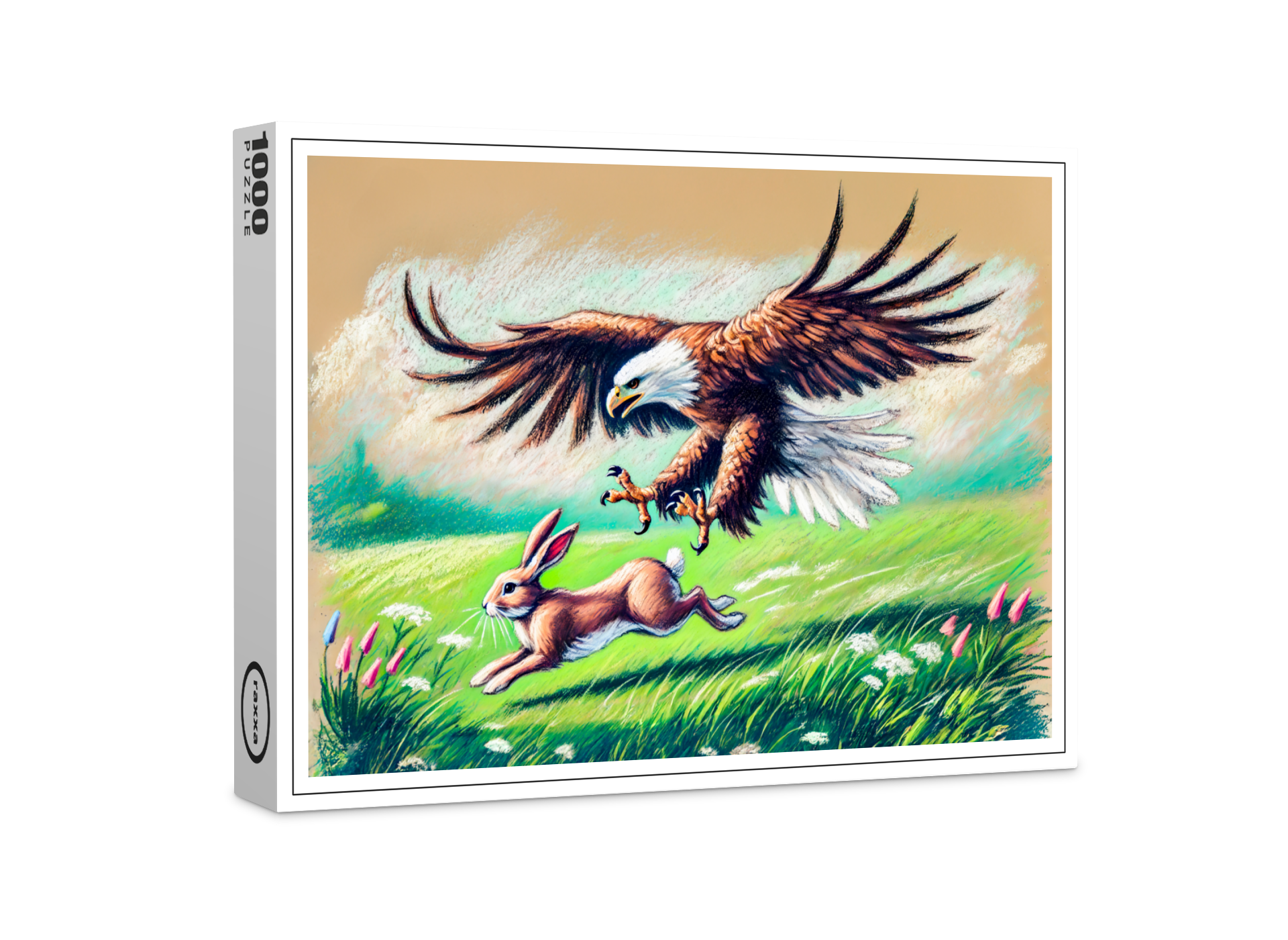 raxxa Premium-Puzzle: Catching Rabbit in Grassland Pastel Chalk Drawing