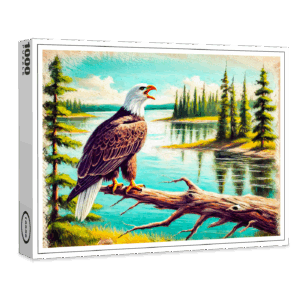 raxxa Premium-Puzzle: Eagle Perched on Branch by Lake Pastel Chalk Drawing