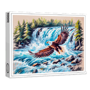 raxxa Premium-Puzzle: Eagle Flying in Front of Waterfall Pastel Chalk Drawing