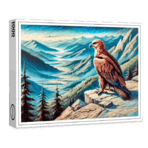 raxxa Premium-Puzzle: Eagle on Rock Overlooking Mountain Landscape Pastel Chalk Drawing