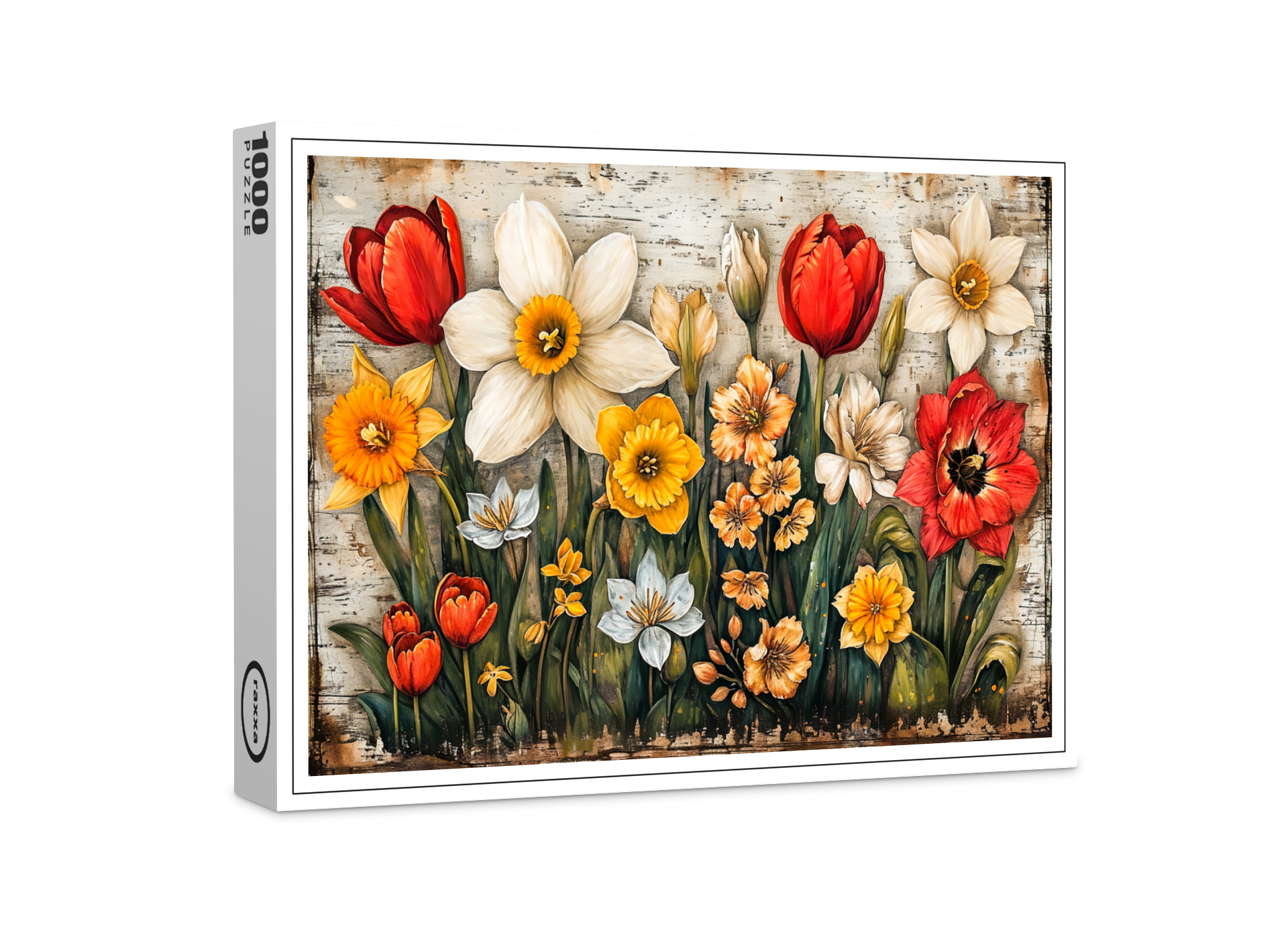 raxxa Premium-Puzzle: Tulips and Daffodils with Rustic Charm