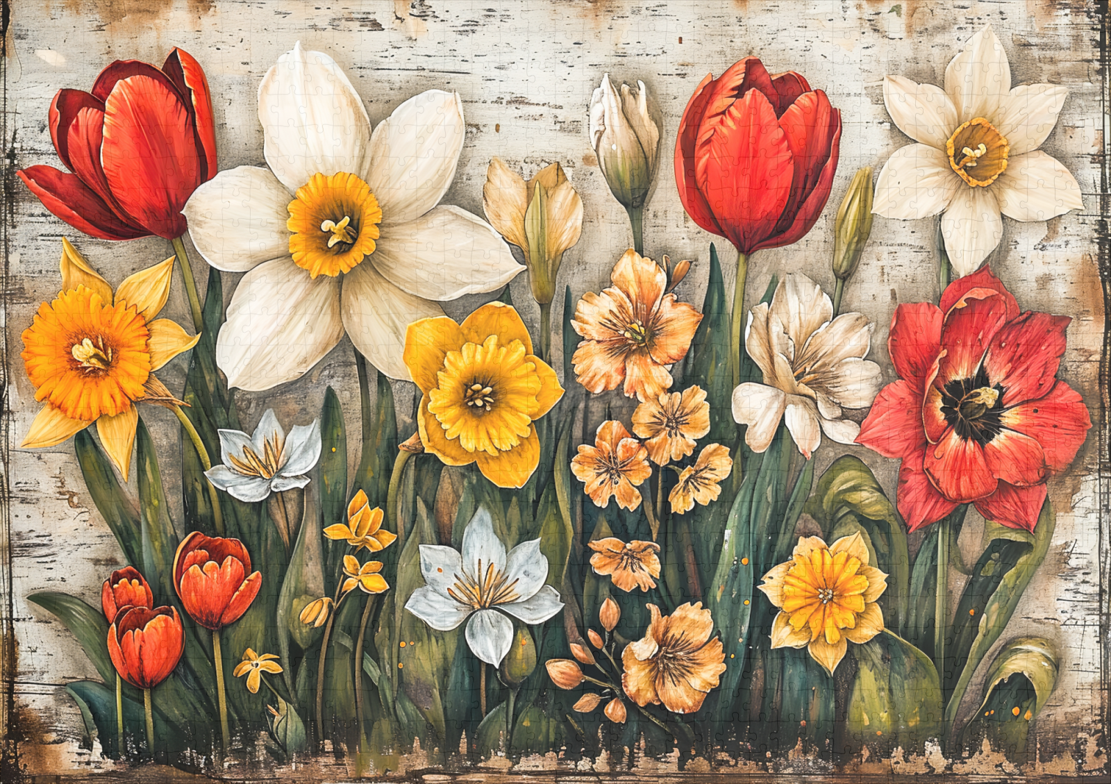 raxxa Premium-Puzzle: Tulips and Daffodils with Rustic Charm - immagine 2
