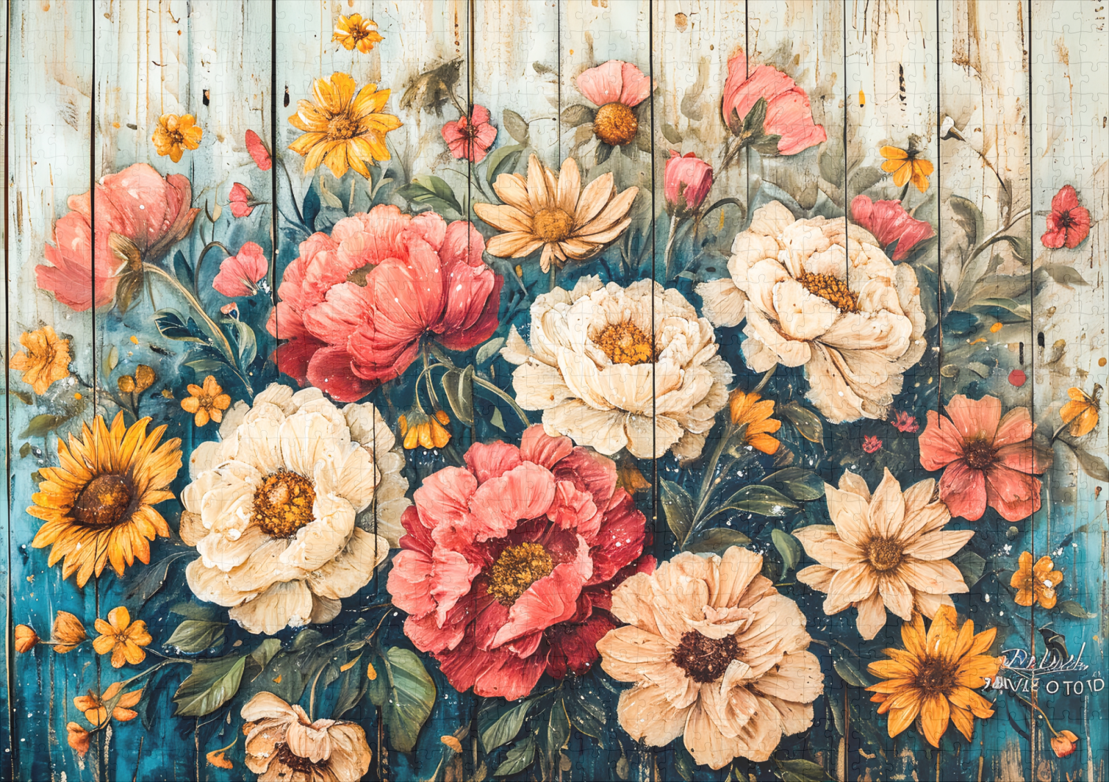 raxxa Premium-Puzzle: Red Roses and Zinnias in Rustic Contrast - immagine 2