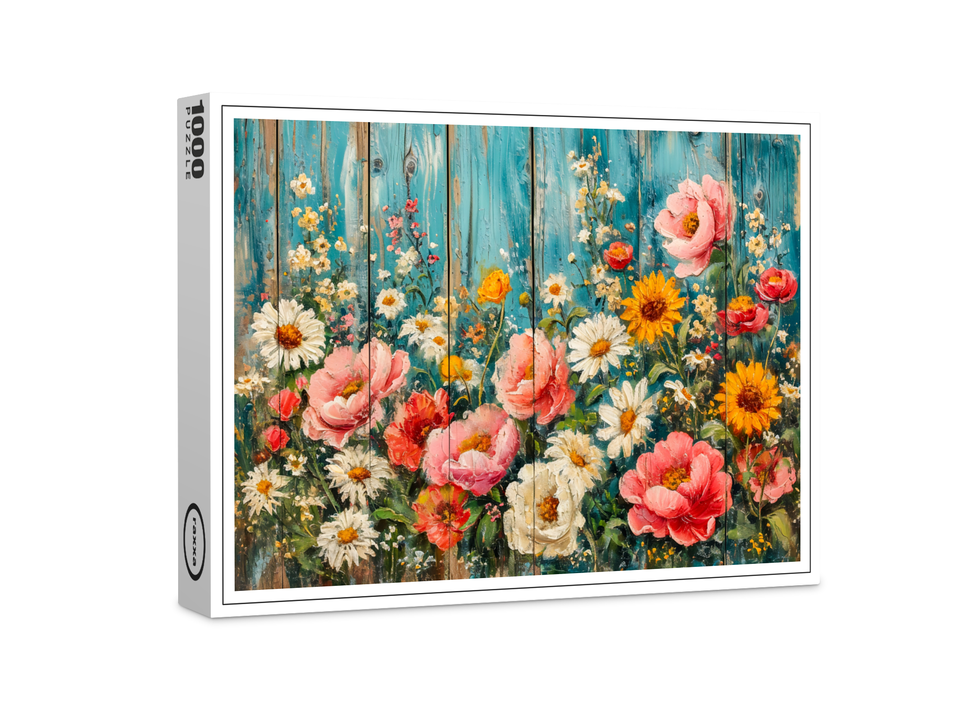 raxxa Premium-Puzzle: Summer Garden Mix on Turquoise Fence