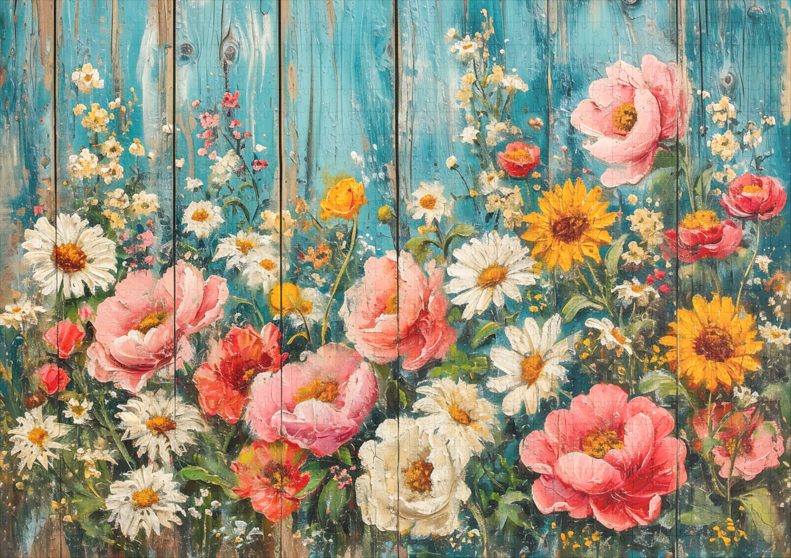 raxxa Premium-Puzzle: Summer Garden Mix on Turquoise Fence - Imagen 2