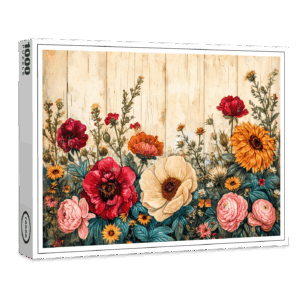 raxxa Premium-Puzzle: Sunflowers and Roses on Rustic White Wood