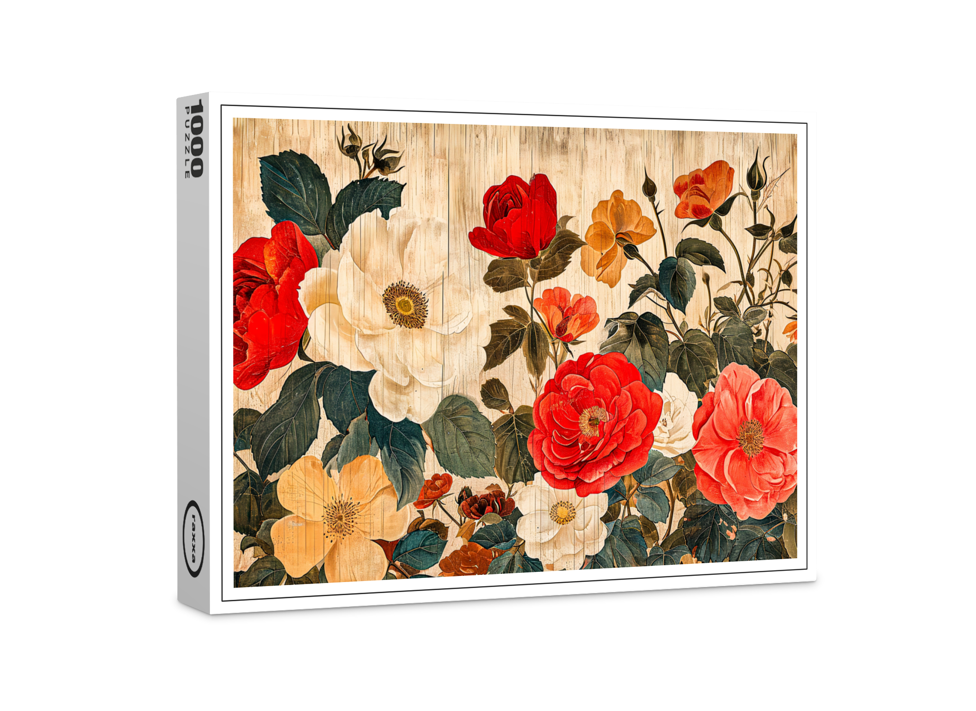 raxxa Premium-Puzzle: Wild Rose Mix on Weathered Wood