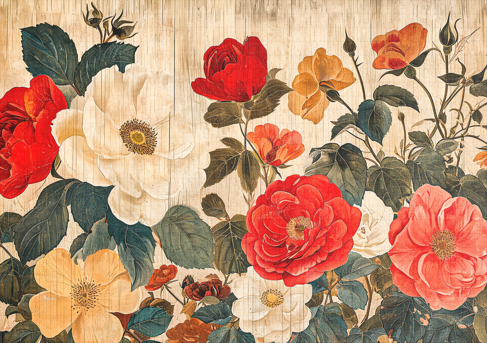 raxxa Premium-Puzzle: Wild Rose Mix on Weathered Wood - Imagen 2