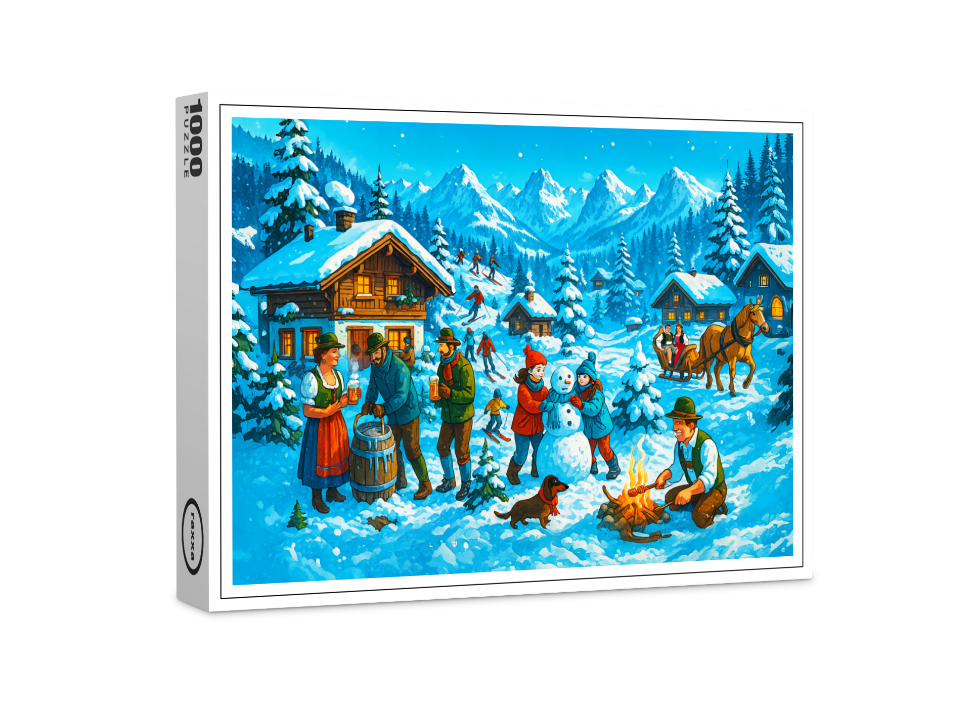 raxxa Premium-Puzzle: Winter Fun in Alpine Village