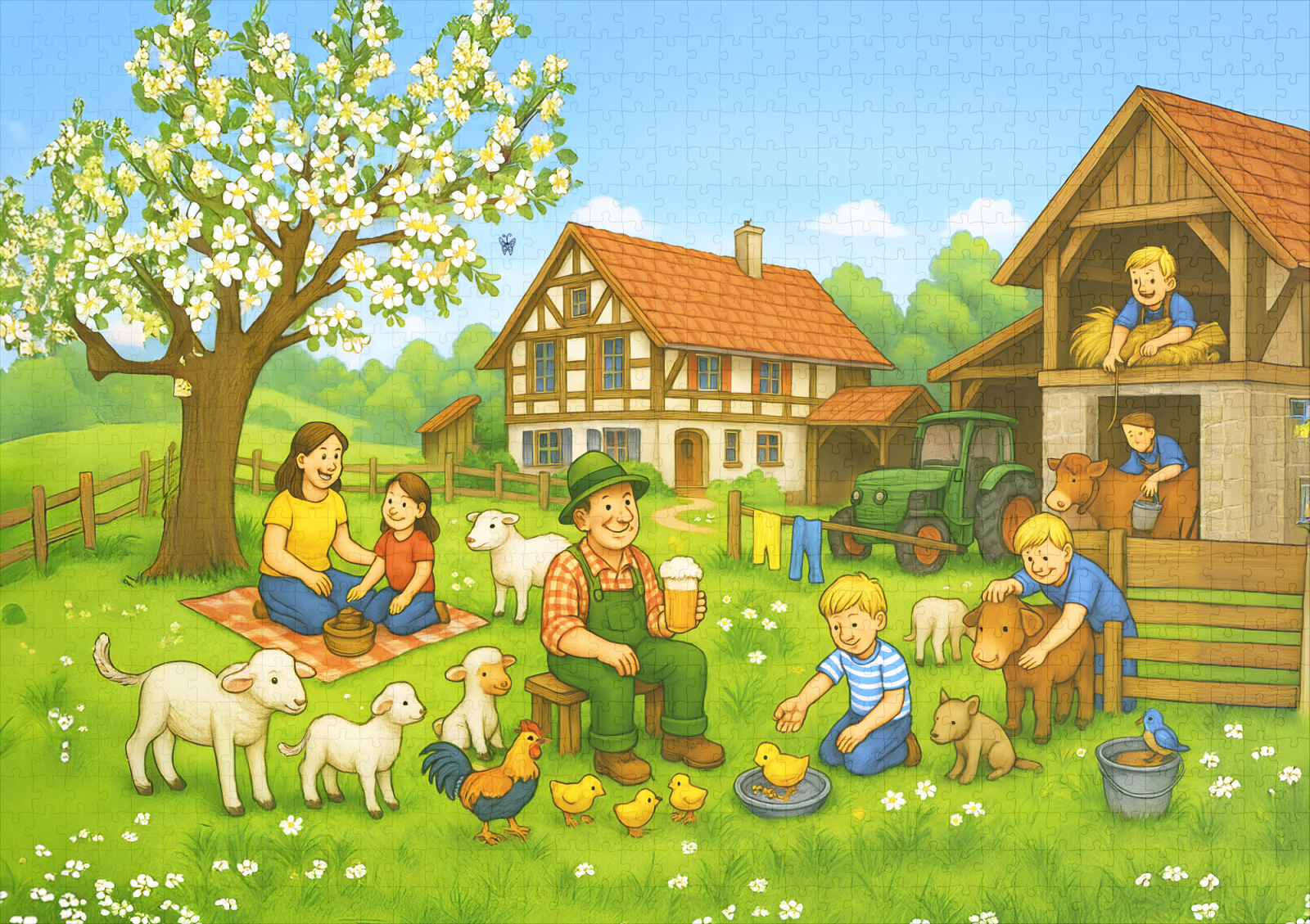 raxxa Premium-Puzzle: Spring on Bavarian Farm with family and animals - Imagen 2