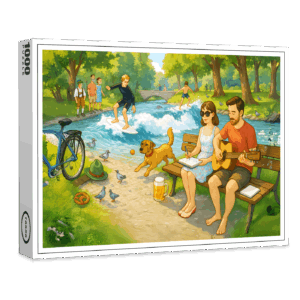 raxxa Premium-Puzzle: Couple on Bench at Eisbach Munich