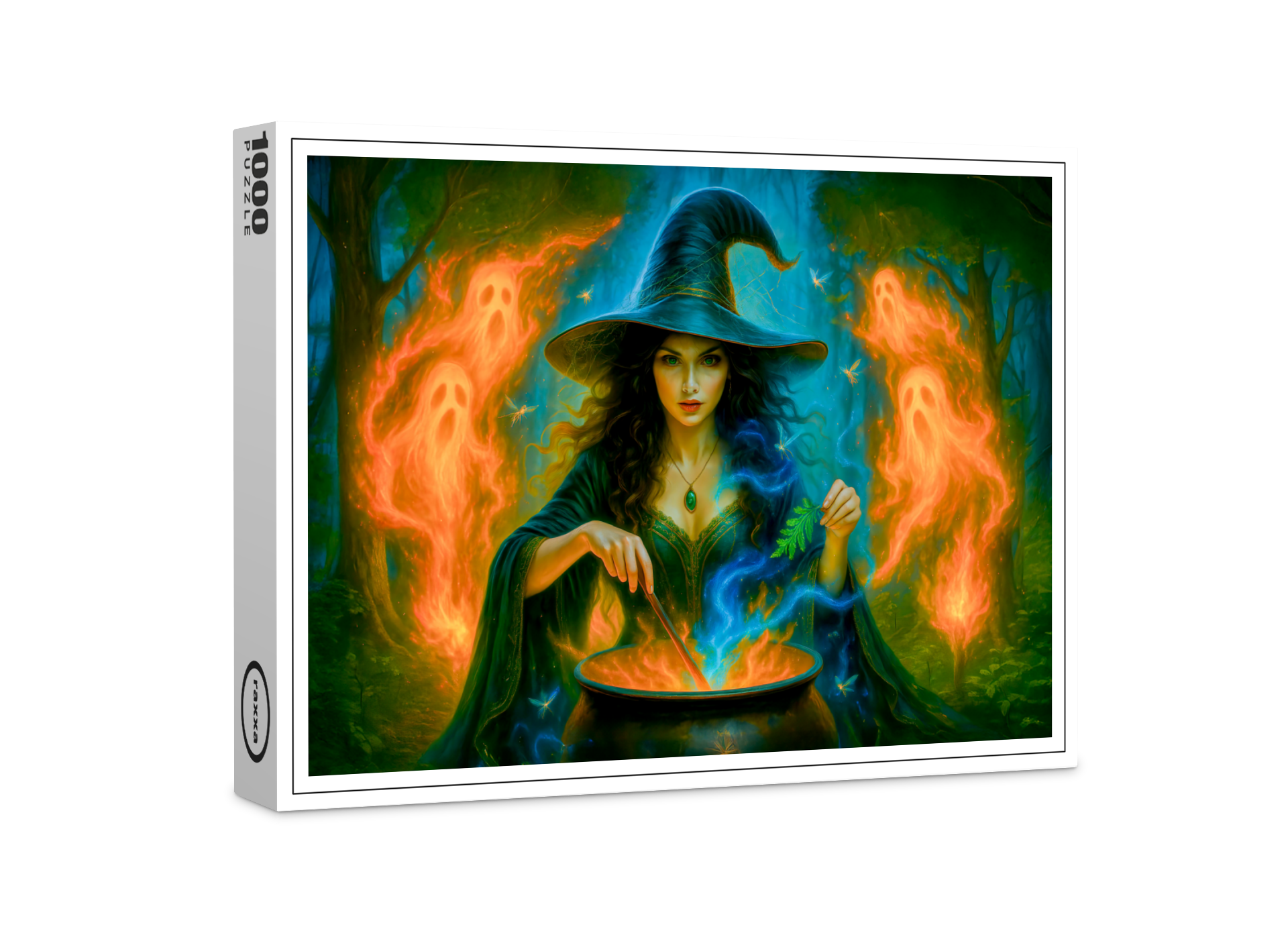 raxxa Premium-Puzzle: Forest witch summoning glowing spirits