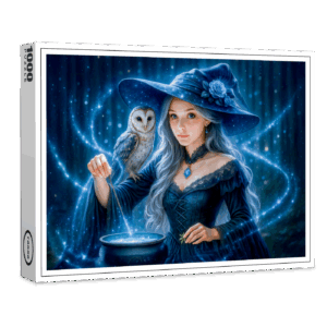 raxxa Premium-Puzzle: Silver haired witch with owl and cauldron