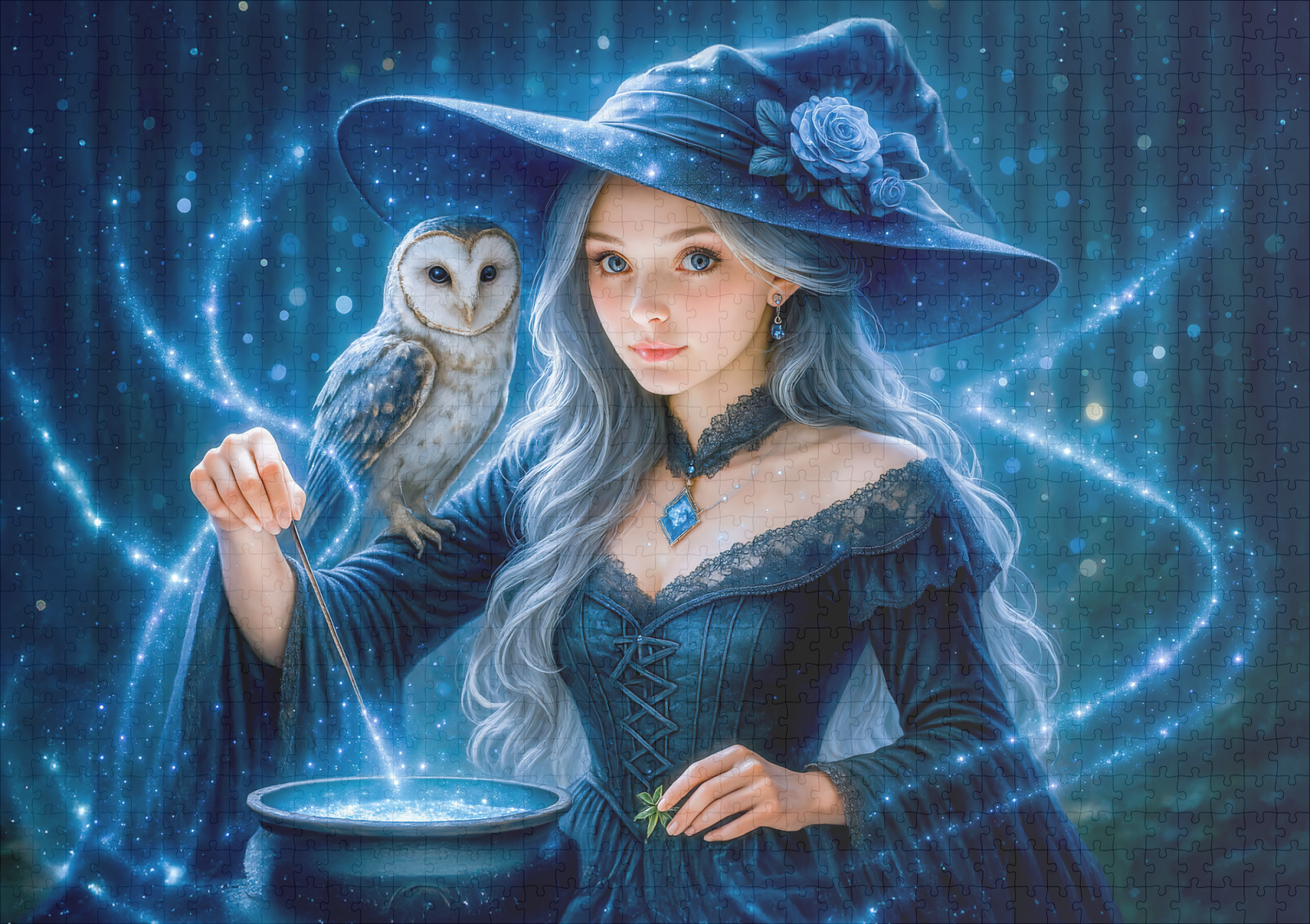 raxxa Premium-Puzzle: Silver haired witch with owl and cauldron - Image 2