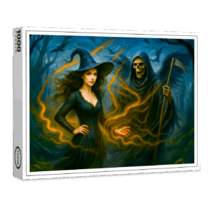 raxxa Premium-Puzzle: Witch in dark forest with the grim reaper