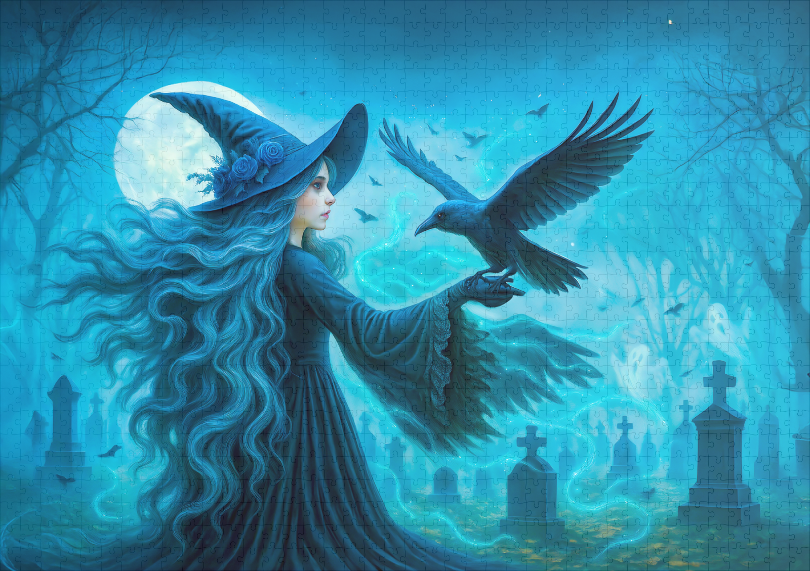 raxxa Premium-Puzzle: Witch with raven in moonlit graveyard - Imagen 2