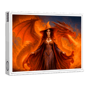 raxxa Premium-Puzzle: Witch with red dragon and blazing fire
