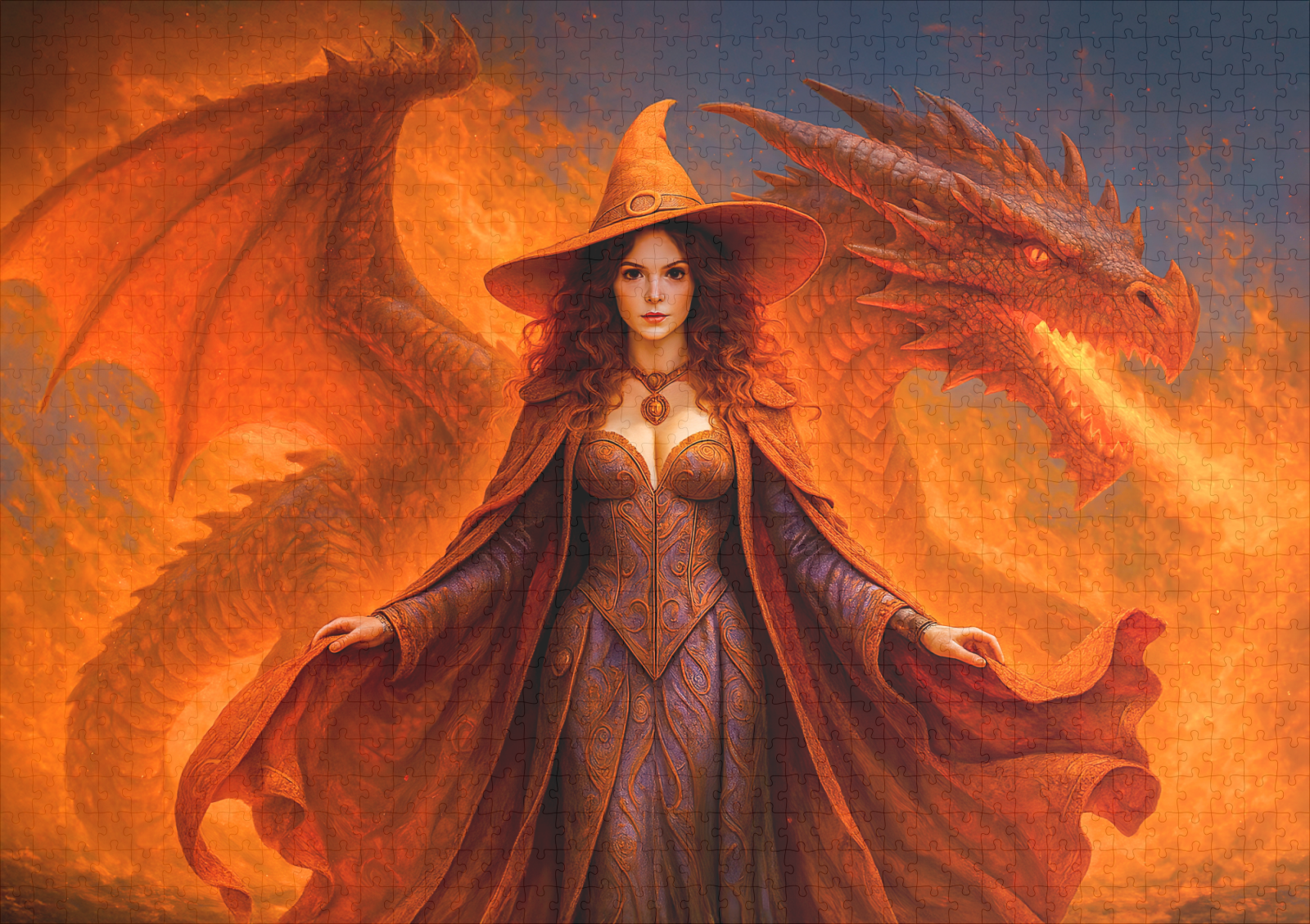 raxxa Premium-Puzzle: Witch with red dragon and blazing fire - immagine 2