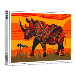 raxxa Premium-Puzzle: African rhino with tribal pattern design
