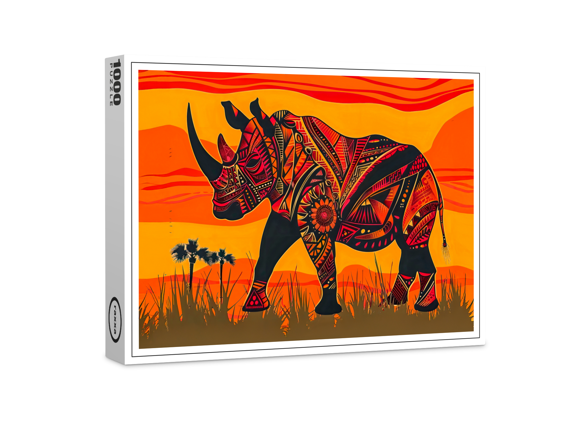raxxa Premium-Puzzle: African rhino with tribal pattern design