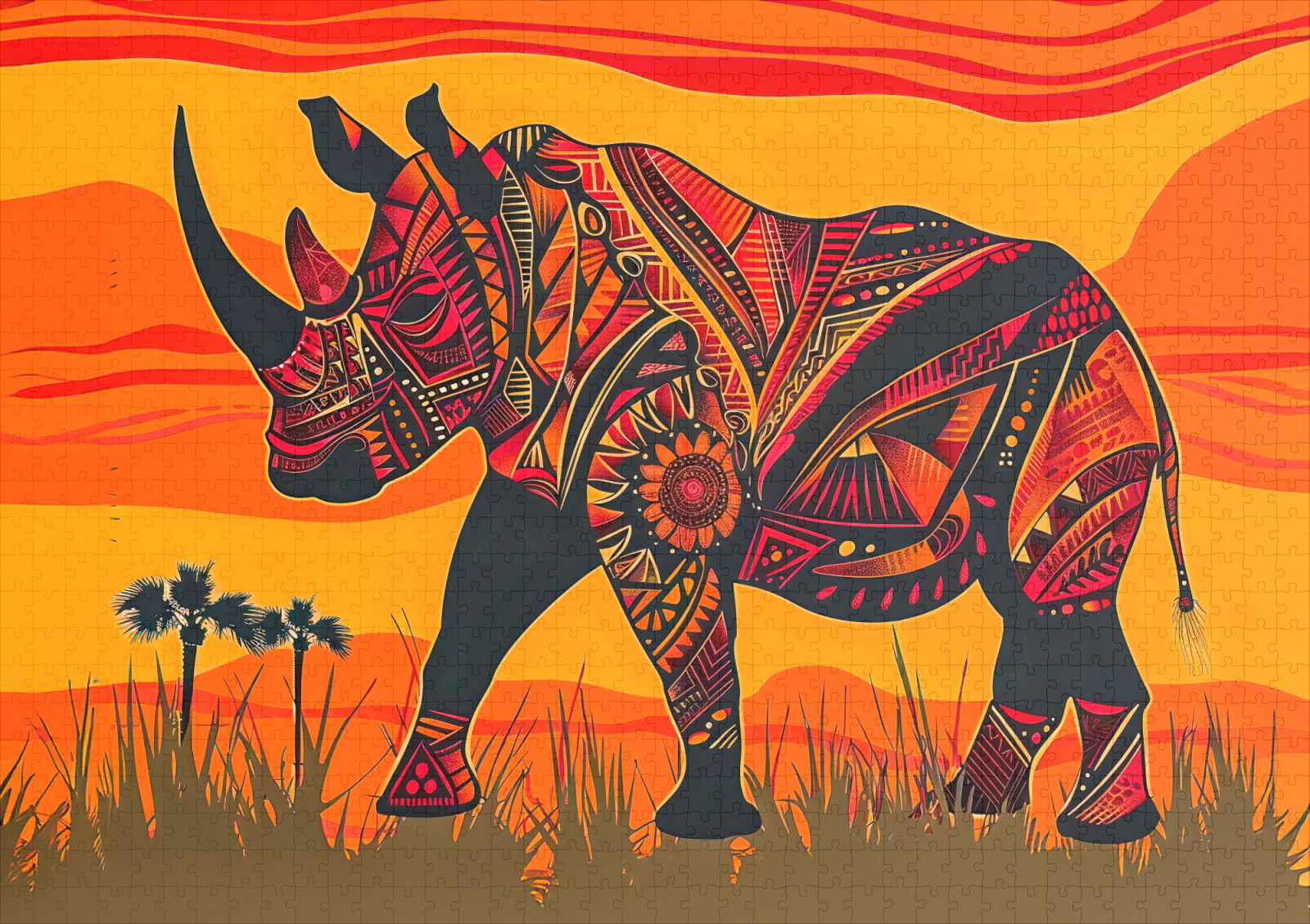 raxxa Premium-Puzzle: African rhino with tribal pattern design - immagine 2