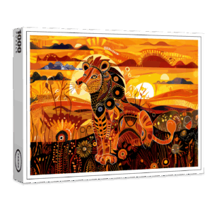 raxxa Premium-Puzzle: African lion in colorful tribal painting
