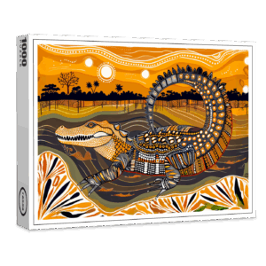 raxxa Premium-Puzzle: African crocodile in sunset painting