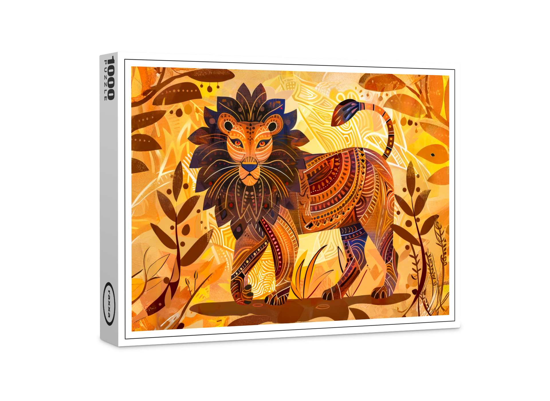 raxxa Premium-Puzzle: African lion with tribal patterned mane