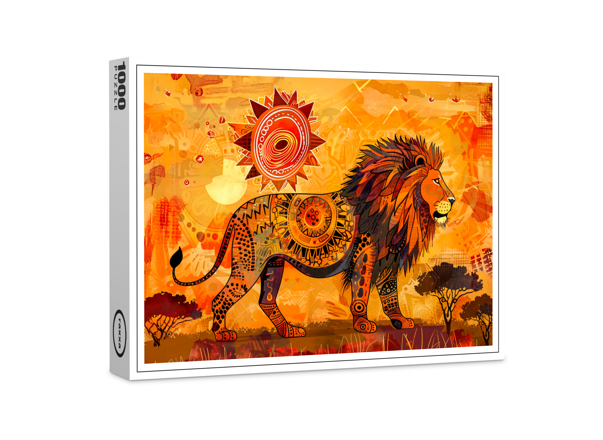 raxxa Premium-Puzzle: African lion portrait in tribal style