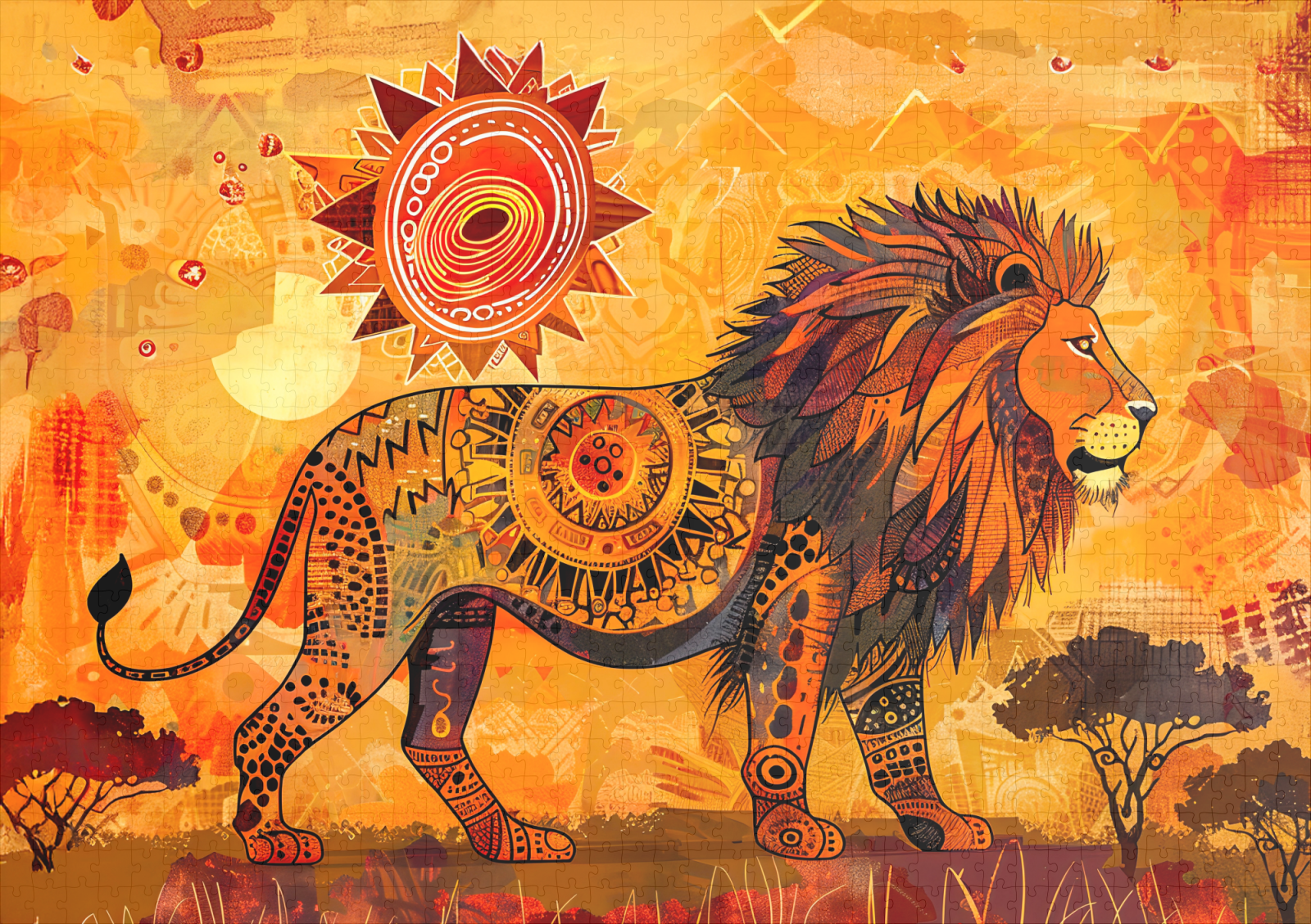 raxxa Premium-Puzzle: African lion portrait in tribal style - Image 2