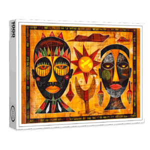 raxxa Premium-Puzzle: African tribal masks and sun painting