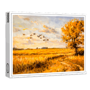 raxxa Premium-Puzzle: Golden Landscape with Flying Birds over Havelland landscape
