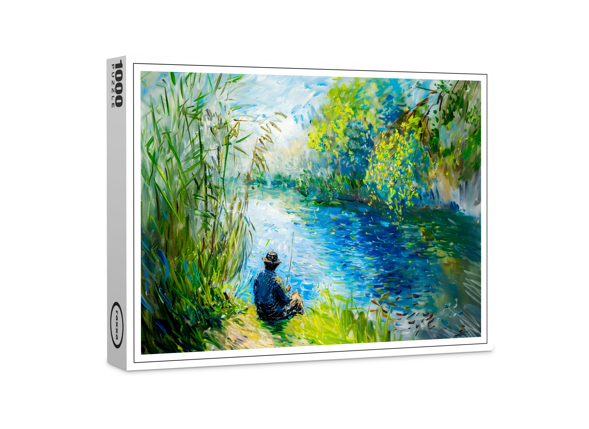 raxxa Premium-Puzzle: fisherman sitting by the Havel riverbank on a warm summer day