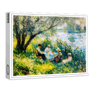 raxxa Premium-Puzzle: family enjoying a picnic in a lush meadow on river