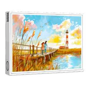 raxxa Premium-Puzzle: watercolor painting Girls and Dog by Lighthouse Shore