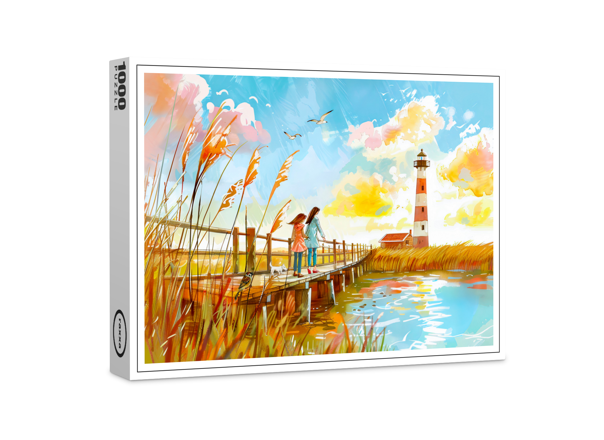 raxxa Premium-Puzzle: watercolor painting Girls and Dog by Lighthouse Shore