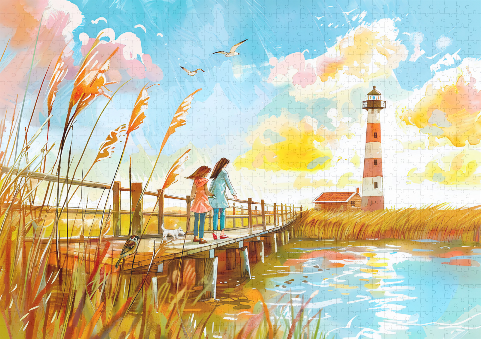 raxxa Premium-Puzzle: watercolor painting Girls and Dog by Lighthouse Shore - immagine 2