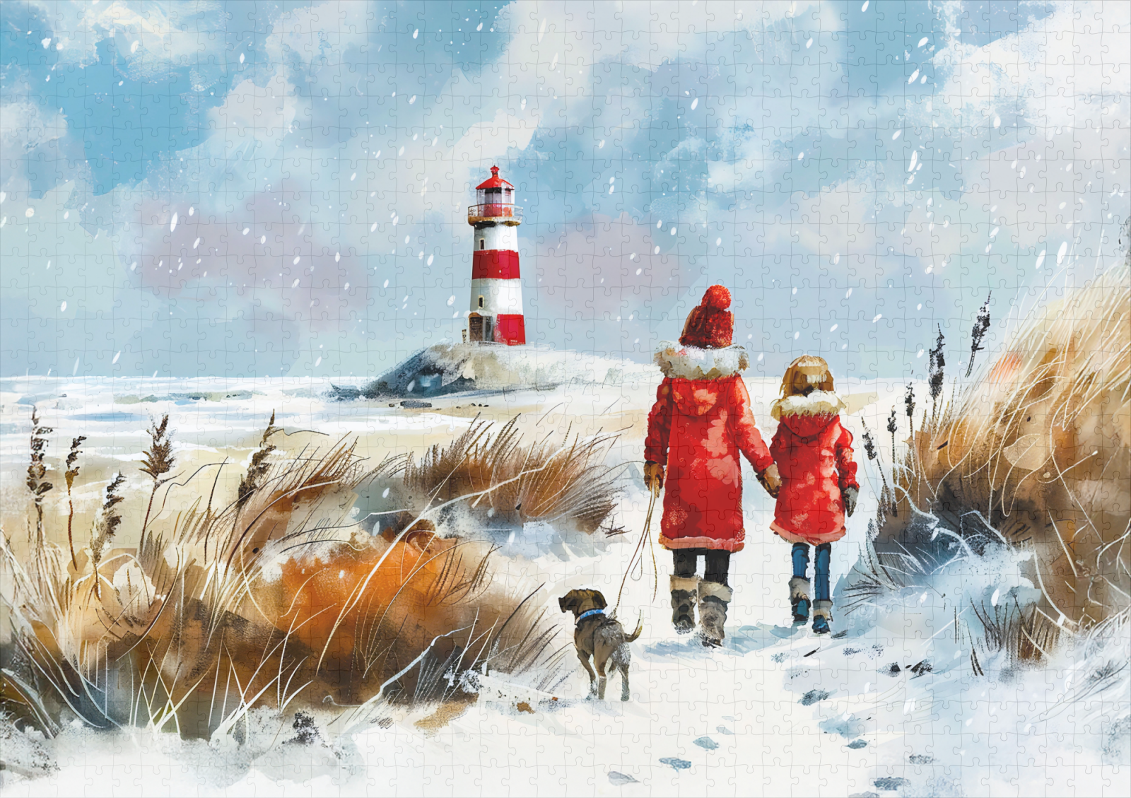 raxxa Premium-Puzzle: Winter Beach Walk with Dog to Lighthouse – Bild 2
