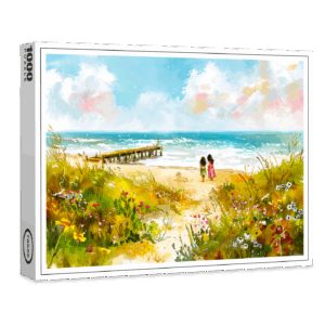 raxxa Premium-Puzzle: Wildflower meadow near beach with children watercolor