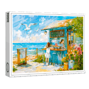 raxxa Premium-Puzzle: Girl buying sandwitch and water bottle at beach snacks watercolor