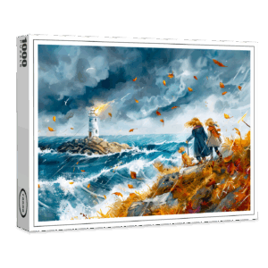 raxxa Premium-Puzzle: Lighthouse View in Autumn Storm from Cliff