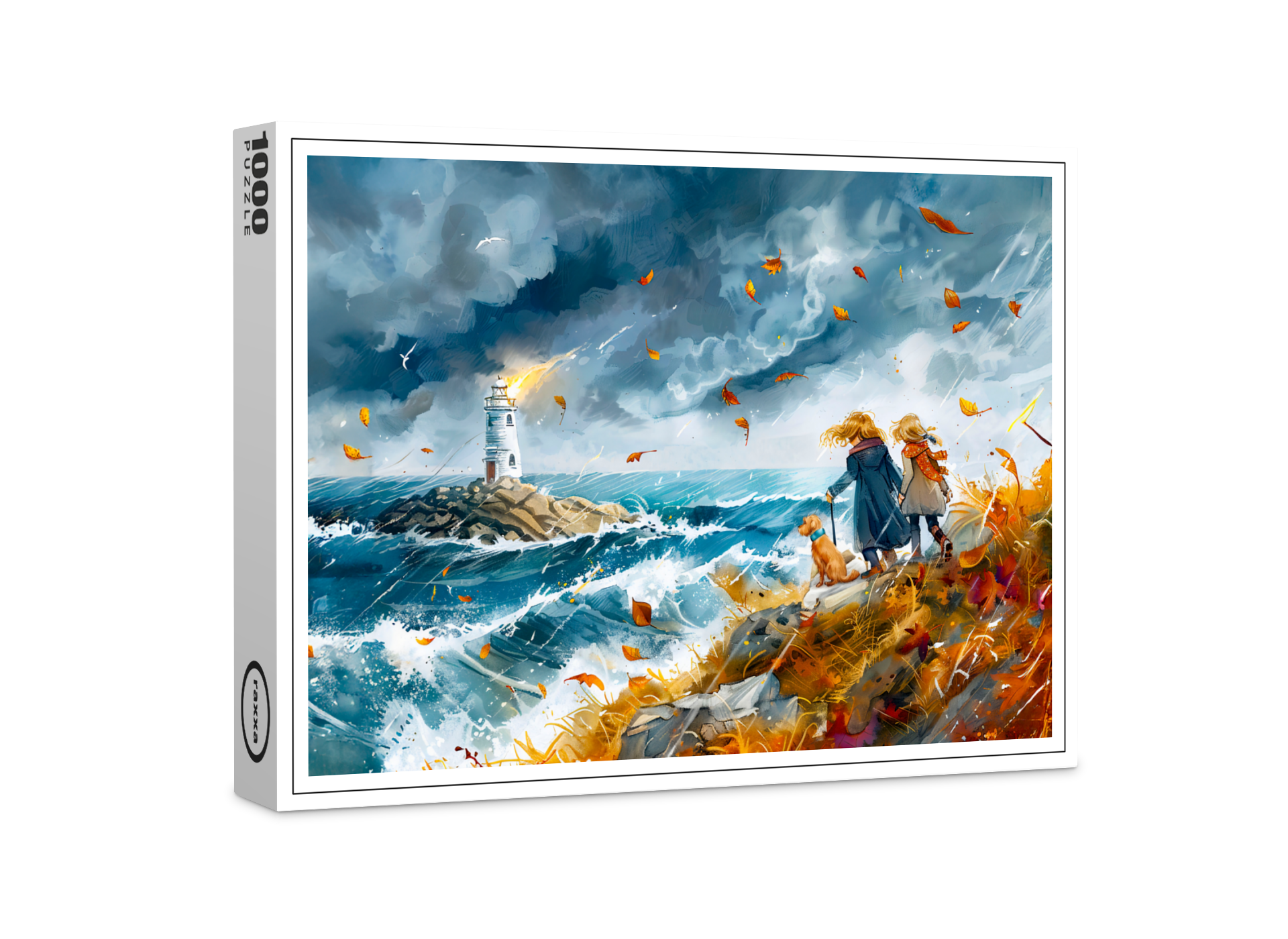 raxxa Premium-Puzzle: Lighthouse View in Autumn Storm from Cliff