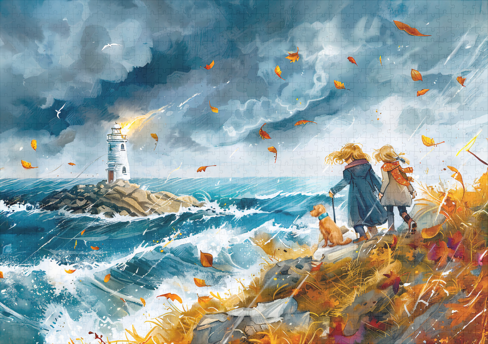 raxxa Premium-Puzzle: Lighthouse View in Autumn Storm from Cliff - Imagen 2