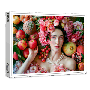 raxxa Premium-Puzzle: Woman in floral dress with fruit display