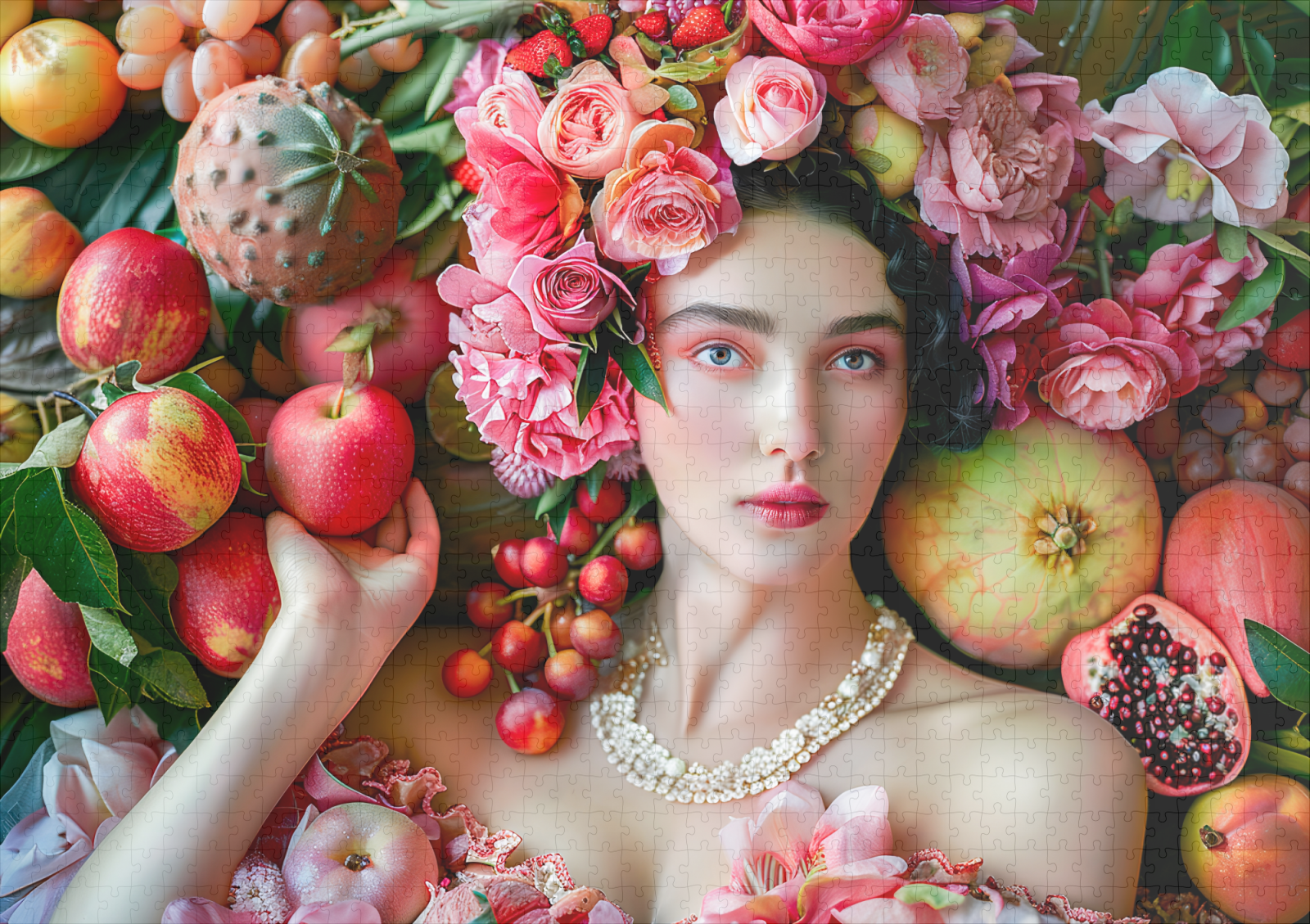 raxxa Premium-Puzzle: Woman in floral dress with fruit display - Imagen 2
