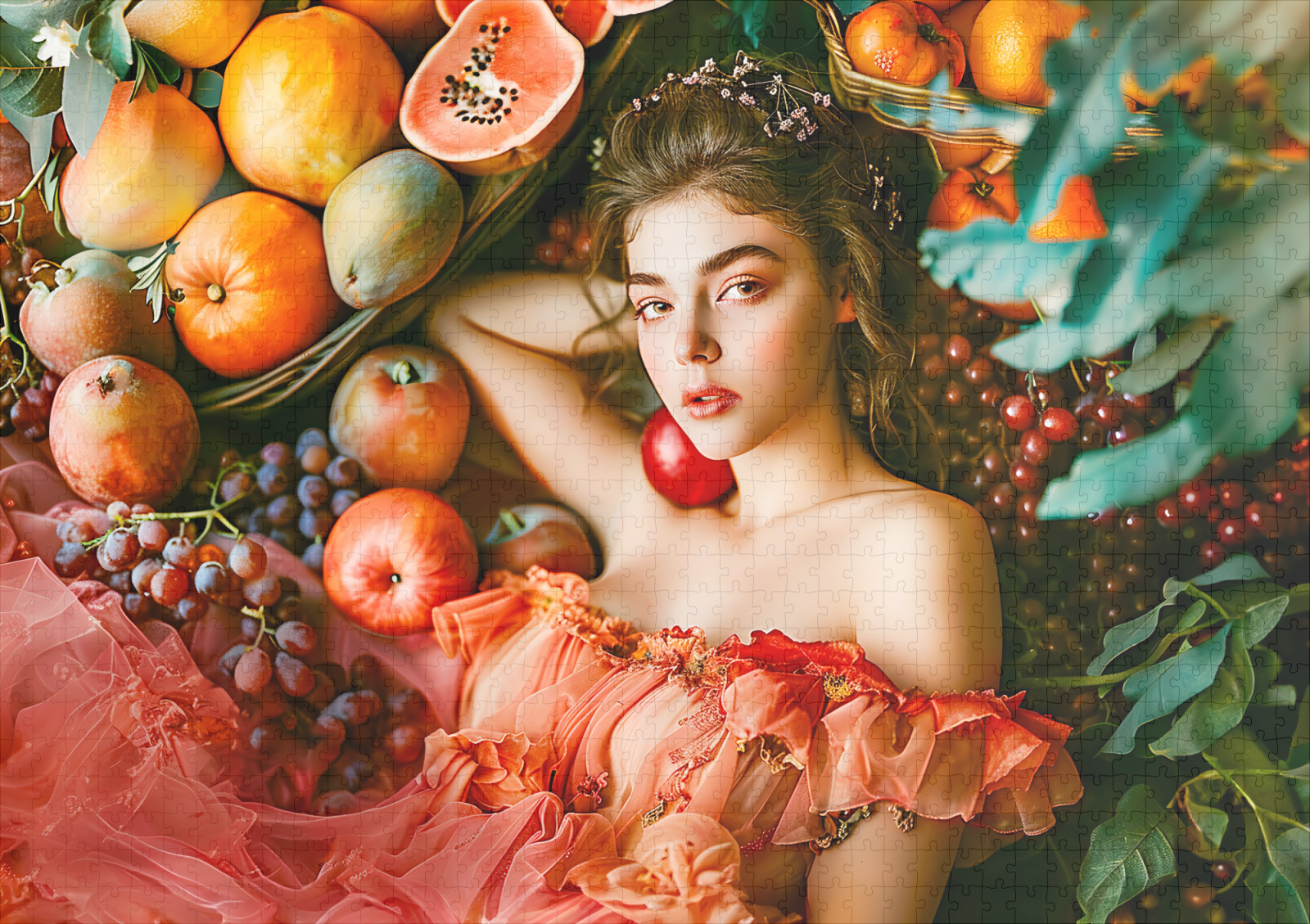 raxxa Premium-Puzzle: Woman with fruits and flowers portrait style - immagine 2