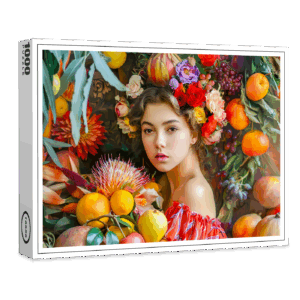 raxxa Premium-Puzzle: Woman with mixed fruits and floral decor