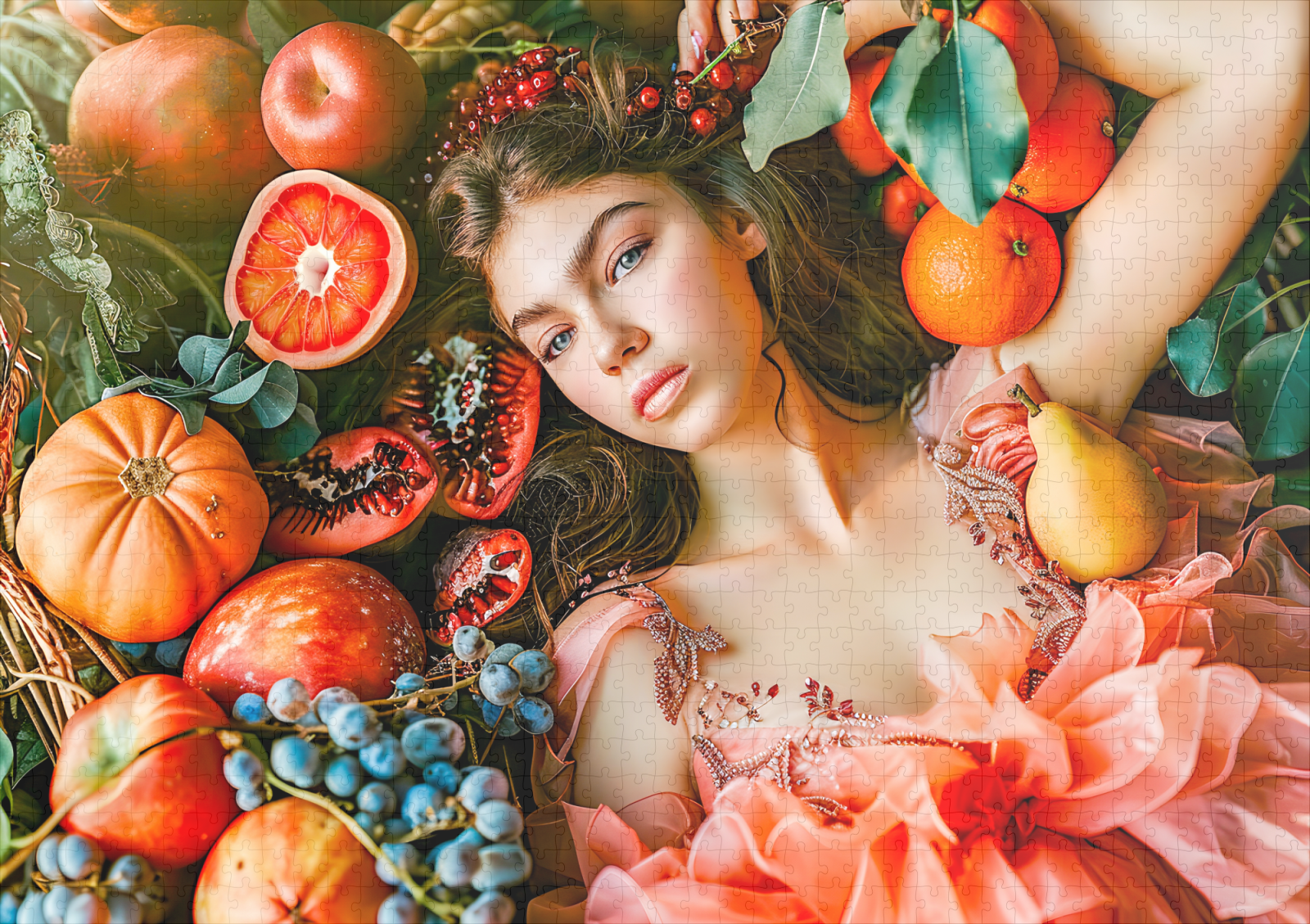 raxxa Premium-Puzzle: Woman reclining among fruits and petals - immagine 2